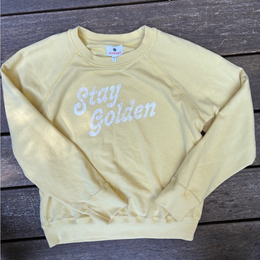 Yellow 'Stay Golden' Sweatshirt
31” long 
20” wide across chest